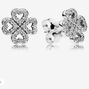 Pandora Silver Heart Clover Earrings